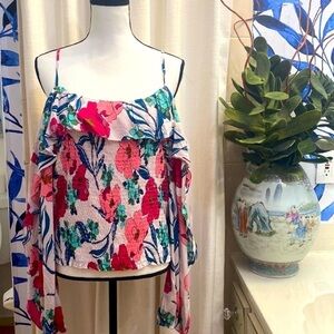 NWT Women’s INC International Floral Long Sleeve Cold Shoulder Top Size XXL